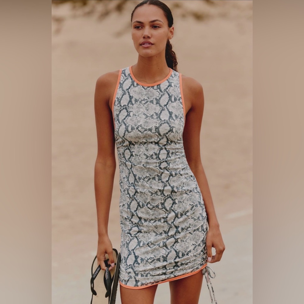 Anthropologie Women's Dress XXS Daily Practice High-Neck Snake Print Ruched Mini